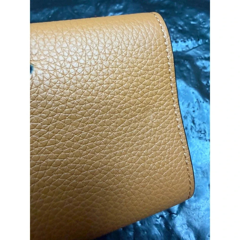 Loewe Soft Grained Calfskin Leather Small Vertical Trifold Wallet Toffee Tan